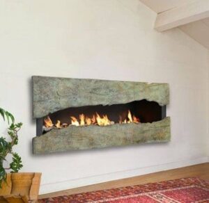 modern fireplace with concrete fascia