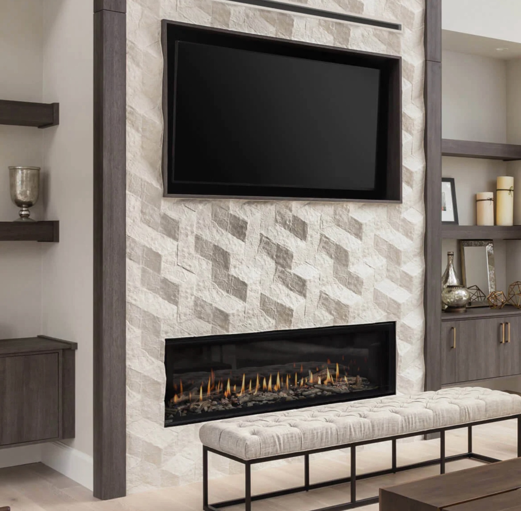 gas fireplaces - montigo distinction linear fireplace in built in media wall