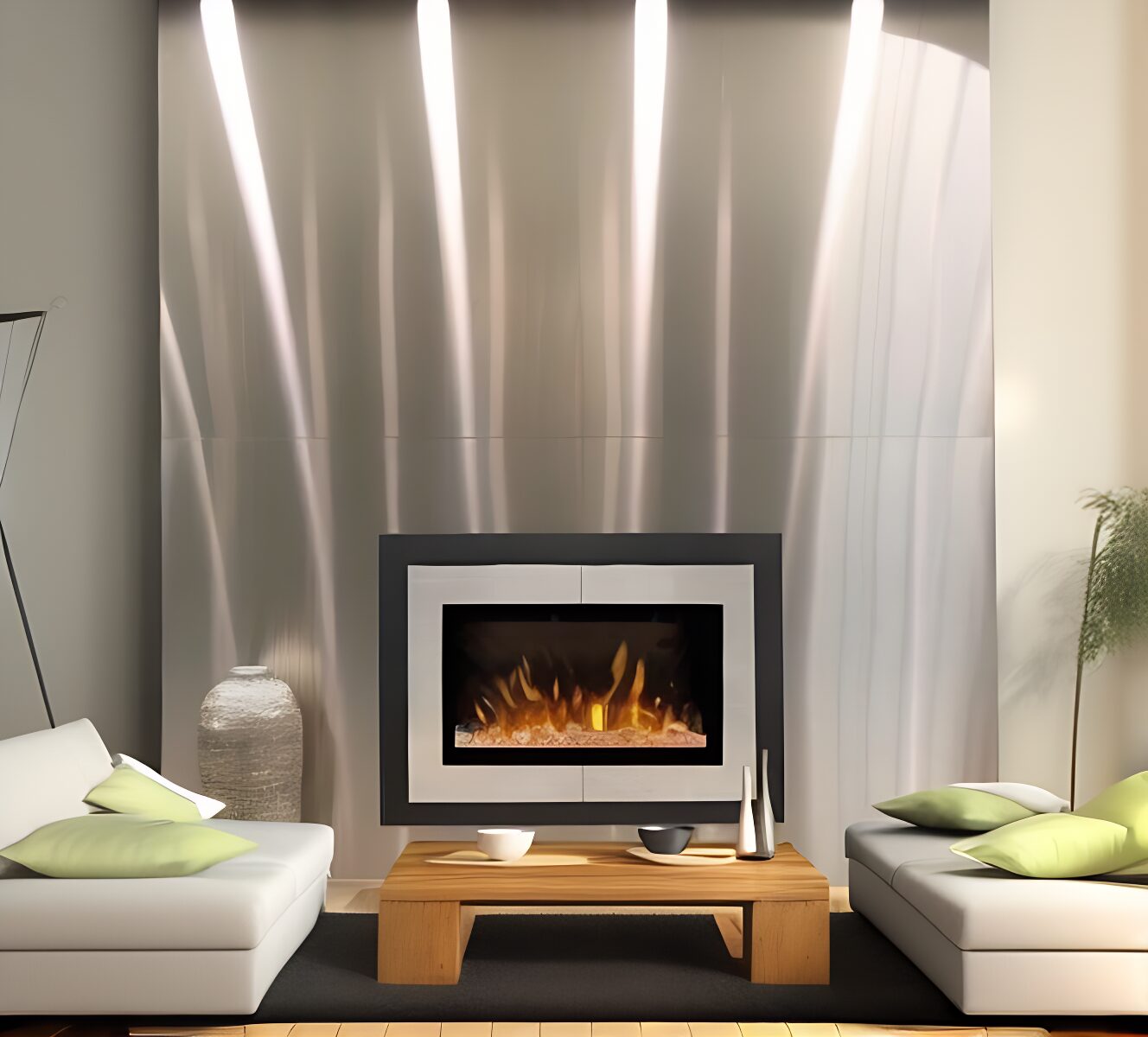 fireplace surround wall made of stainless steel
